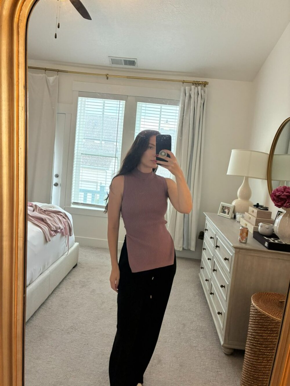 Open Edit Mauve Ribbed Mock Neck Open Back Sweater Tank XS